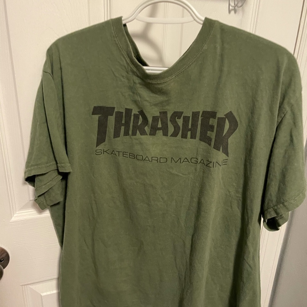 Thrasher Magazine Olive Green Black T-Shirt Short Sleeve LARGE